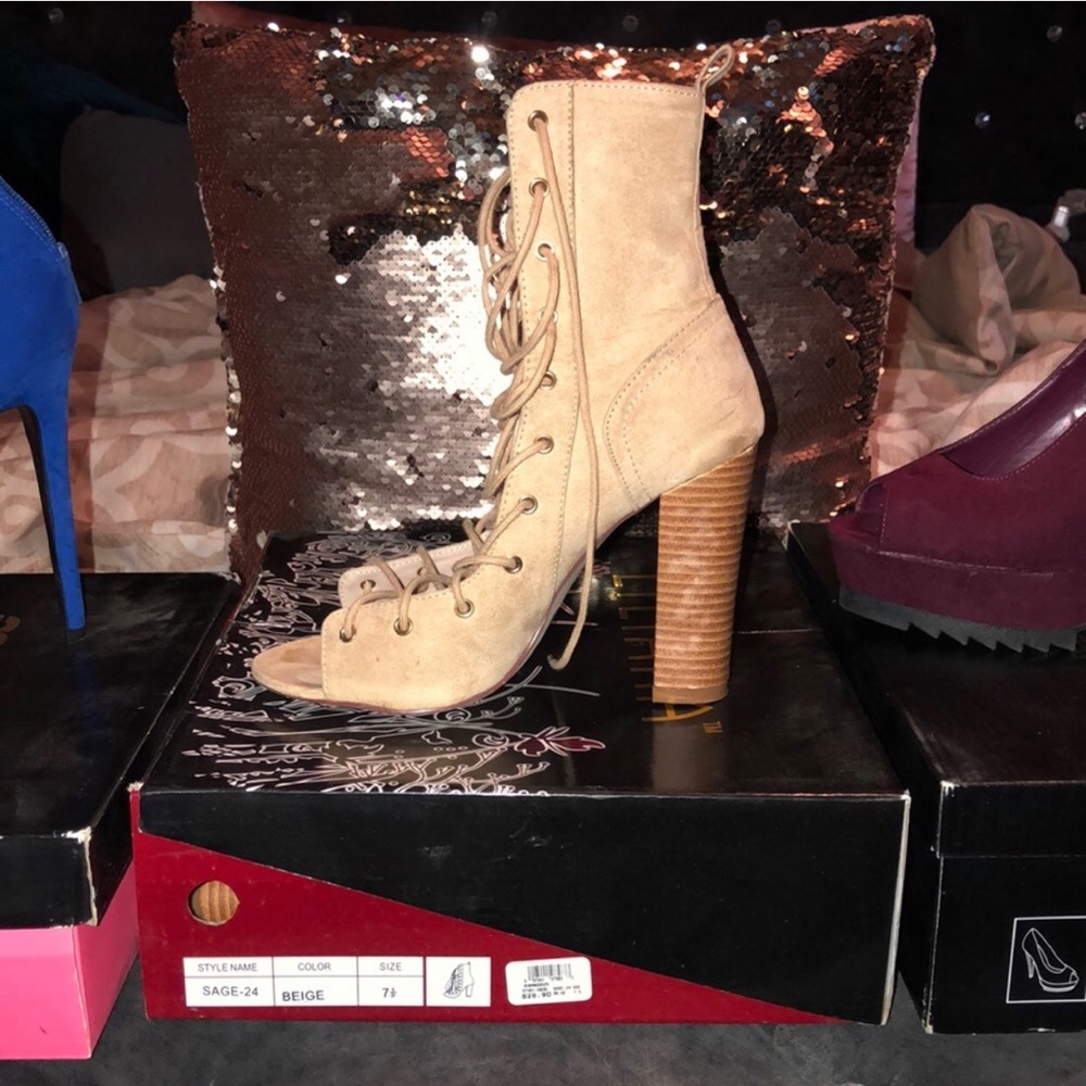 Tan Bootie open toe Heel
